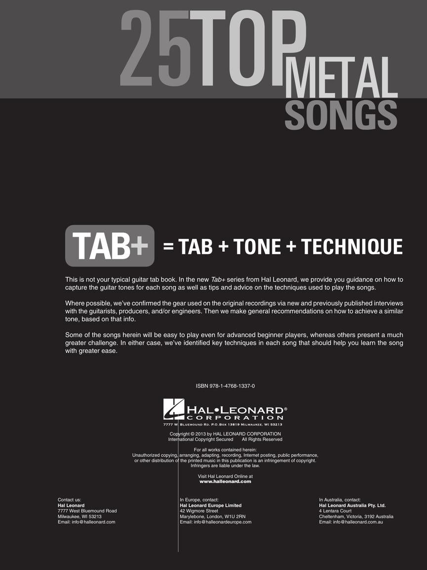 25 Top Metal Songs - Guitar Tab, Tone & Technique Book