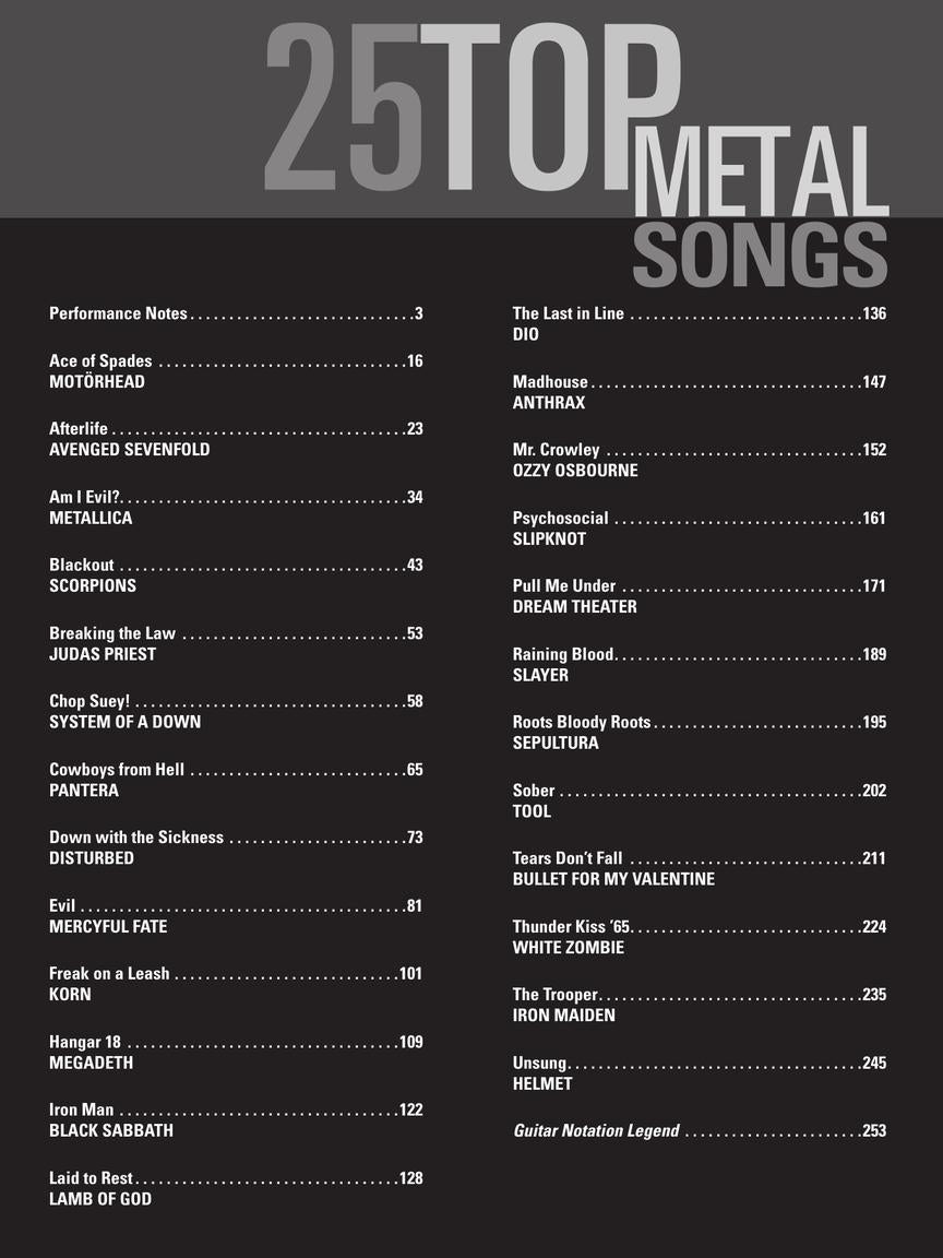 25 Top Metal Songs - Guitar Tab, Tone & Technique Book