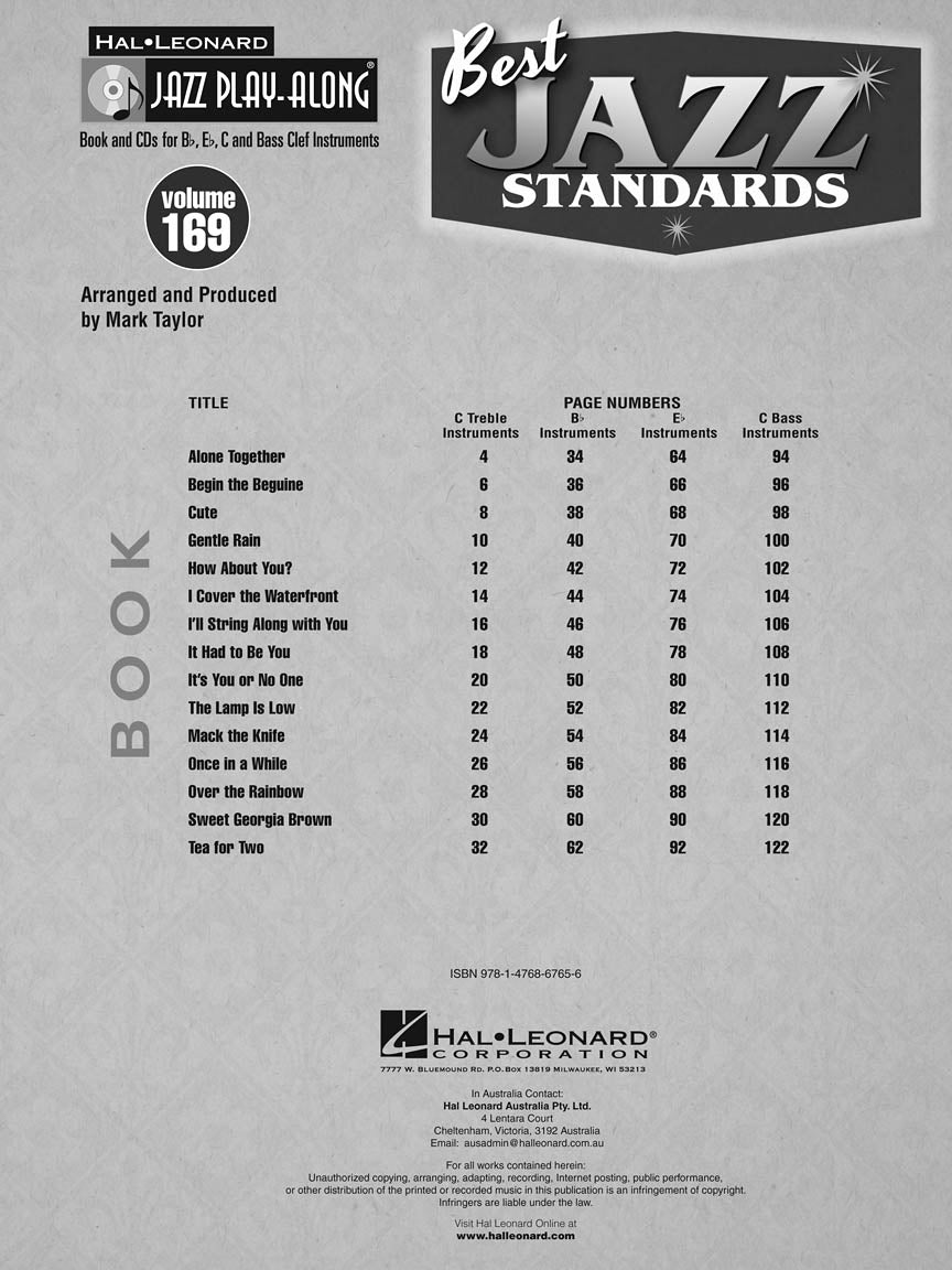 Best Jazz Standards Play Along Volume 169 Book/2Cd