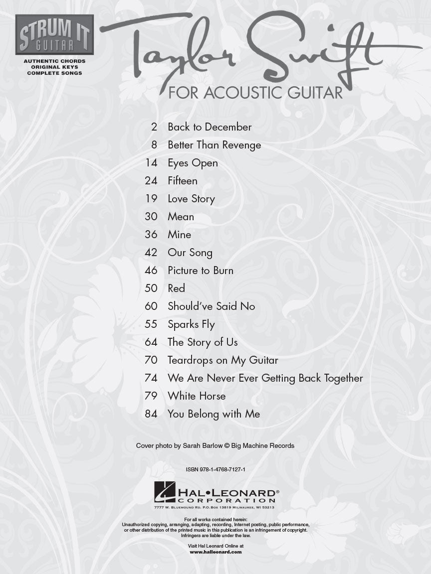 Taylor Swift For Acoustic Guitar Songbook