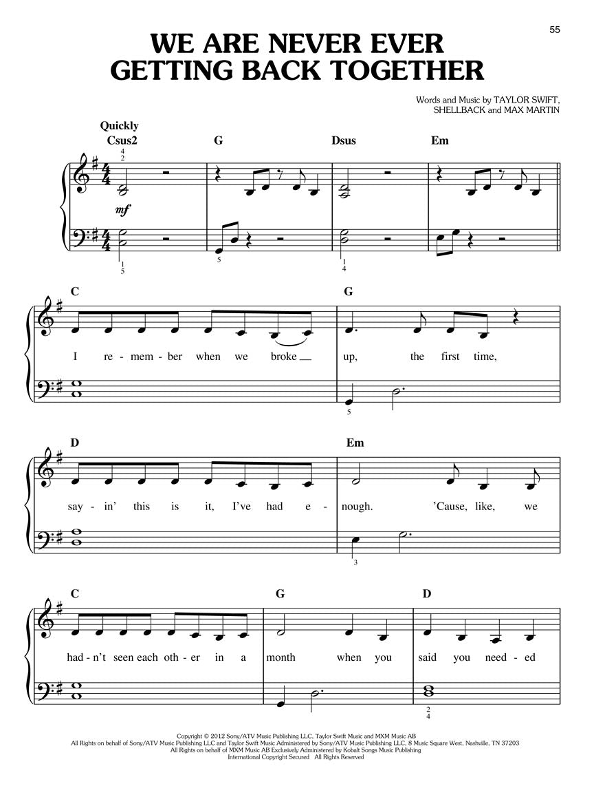 Taylor Swift - Red Easy Piano Songbook