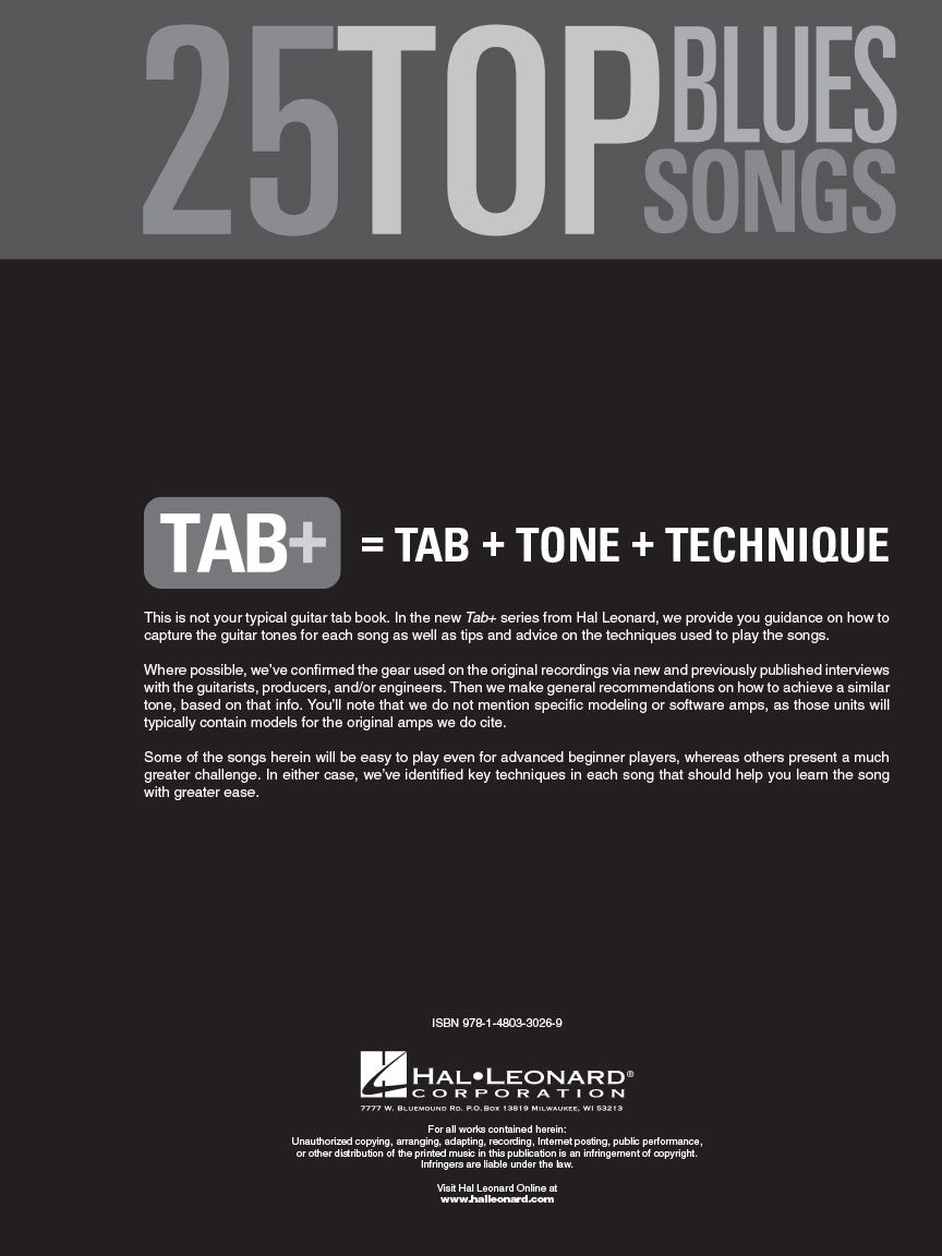 25 Top Blues Songs - Guitar Tab, Tone & Technique Book