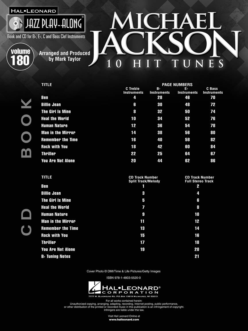 Michael Jackson - Jazz Play Along Volume 180 Book/Cd