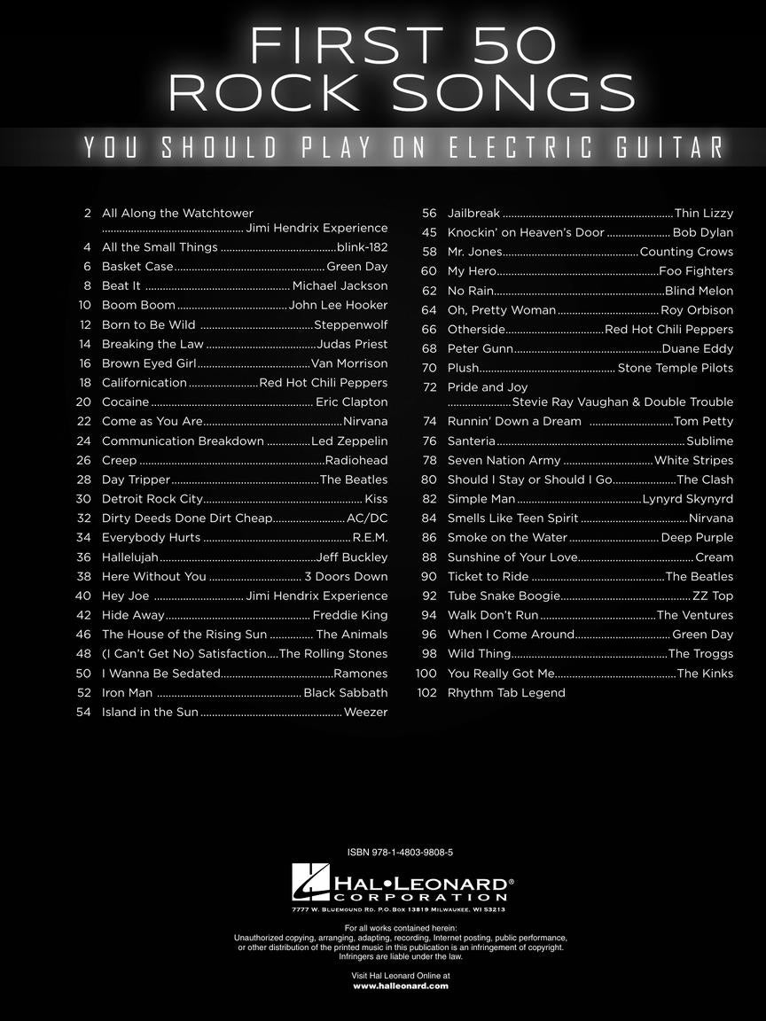 First 50 Rock Songs You Should Play On Electric Guitar Book