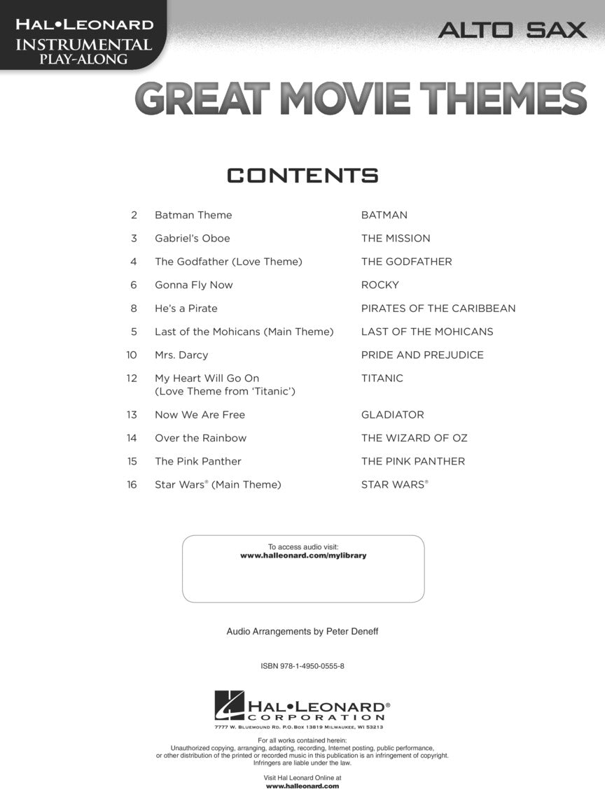 Great Movie Themes Alto Saxophone Play Along Book/Ola