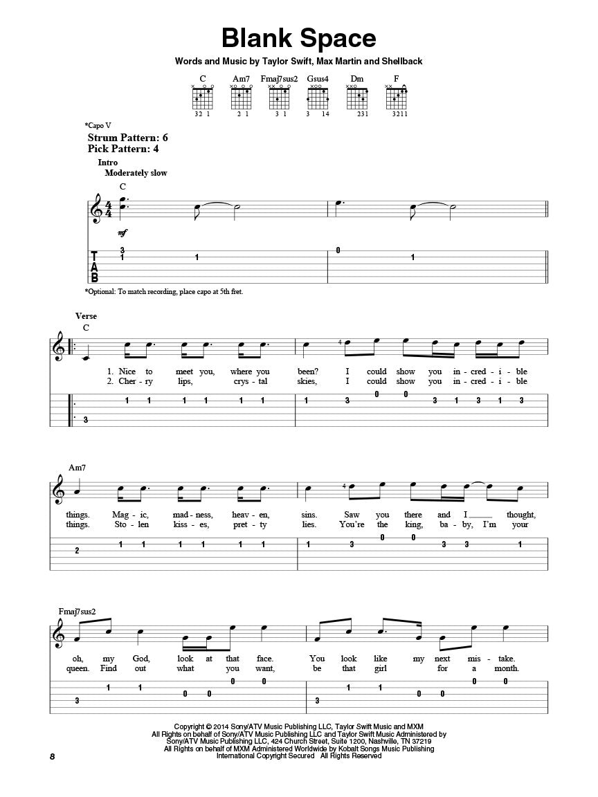 Taylor Swift - 1989 Easy Guitar Notes & Tab Songbook