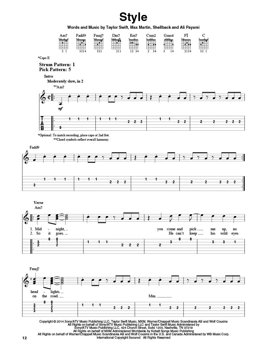 Taylor Swift - 1989 Easy Guitar Notes & Tab Songbook