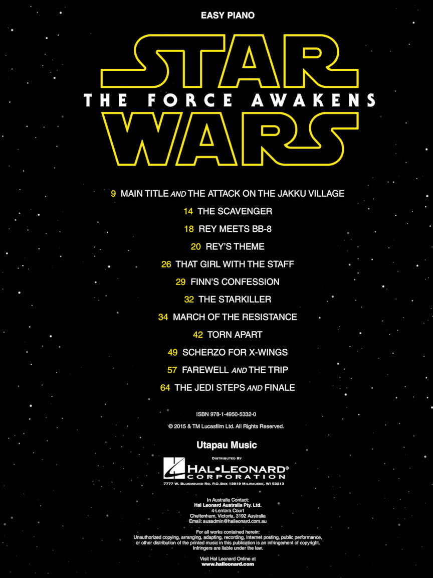 Star Wars Force Awakens Easy Piano Solo Book