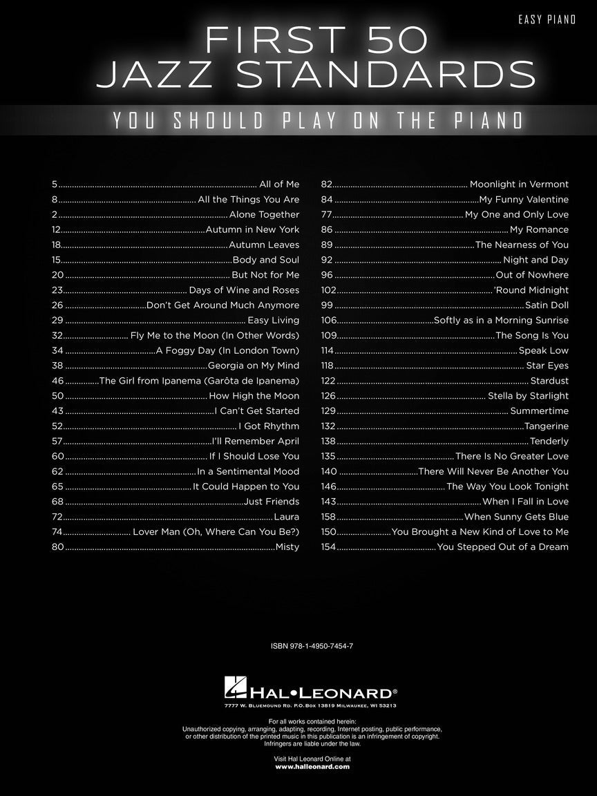 First 50 Jazz Standards You Should Play On Piano Book & Keyboard