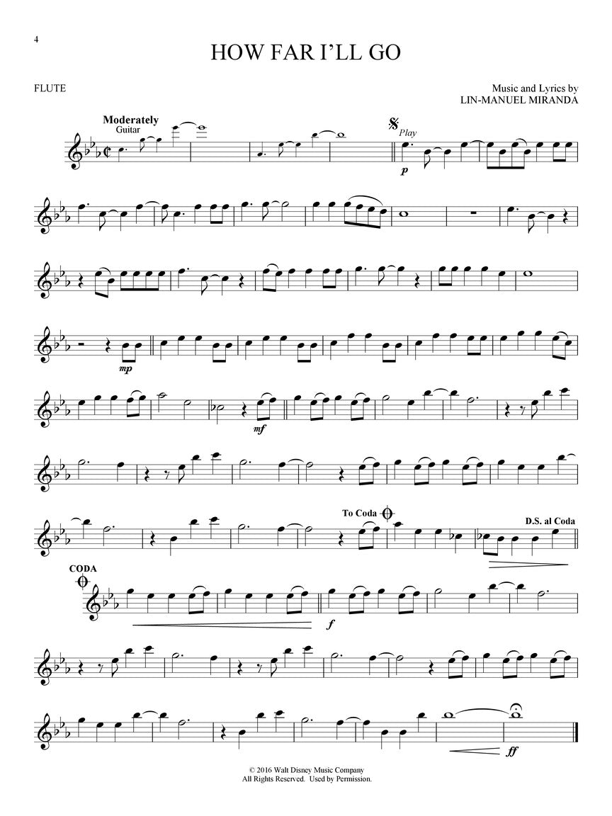 Moana For Flute - Play Along Book/Ola