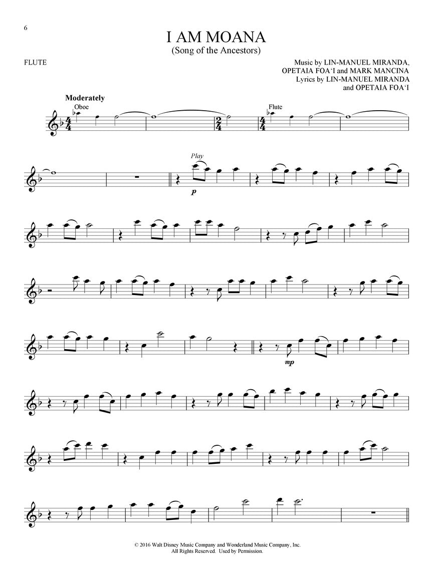 Moana For Flute - Play Along Book/Ola