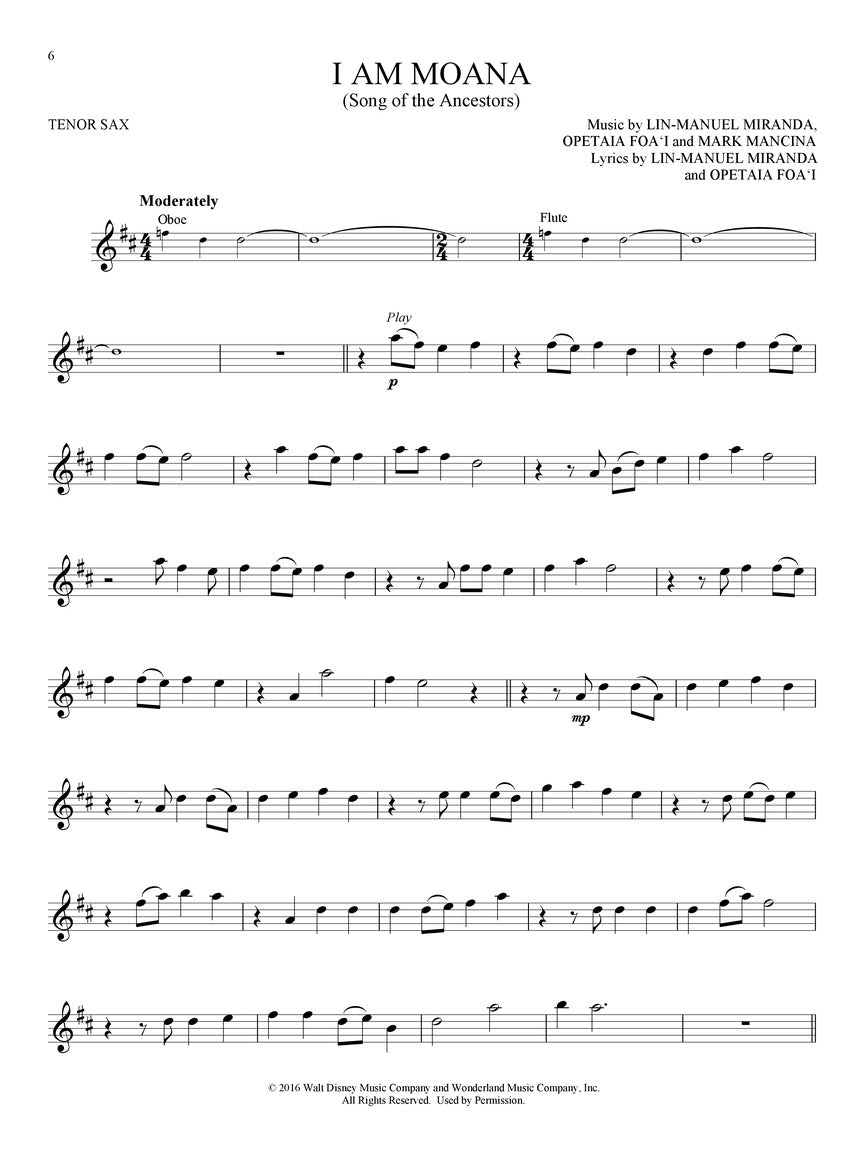 Moana -  Tenor Saxophone Play Along Book/Ola