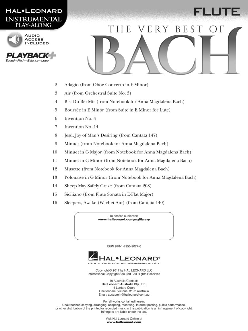 The Very Best Of Bach For Flute - Play Along Book/Ola