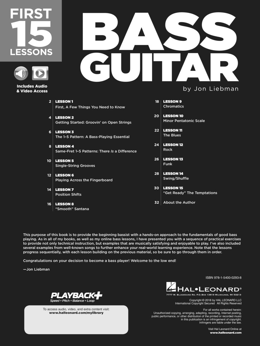 First 15 Lessons - Bass Guitar (Book/Olm)