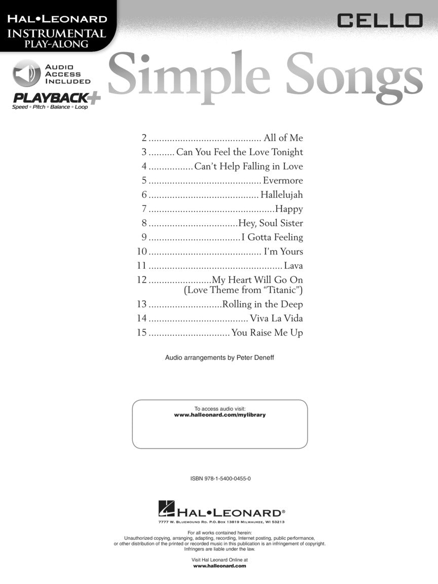 Simple Songs For Cello Play Along Book/Ola