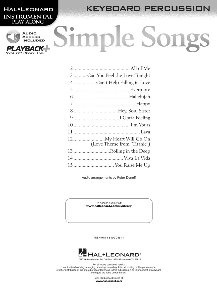 Simple Songs For Keyboard Percussion Play Along Book/Ola