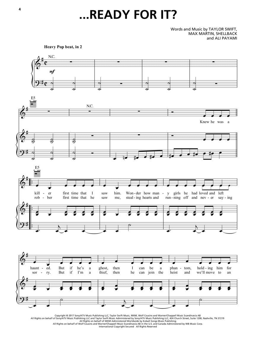 Taylor Swift - Reputation Piano, Vocal & Guitar Songbook