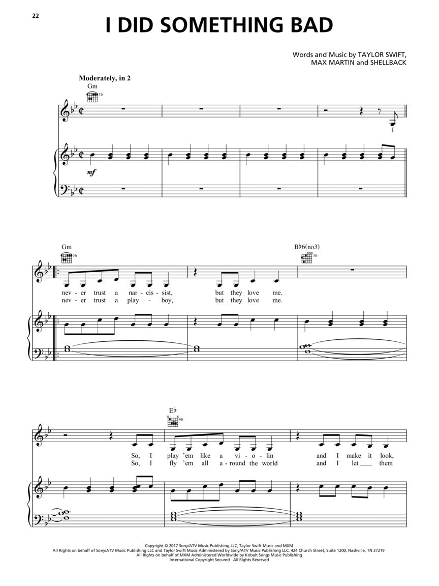 Taylor Swift - Reputation Piano, Vocal & Guitar Songbook