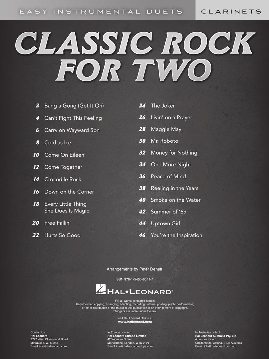 Classic Rock For Two Clarinets - Duet Songbook