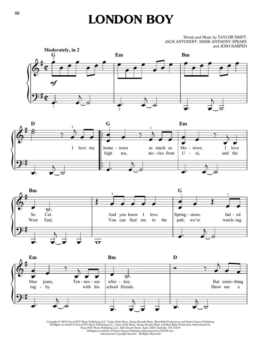 Taylor Swift - Lover Easy Piano Songbook