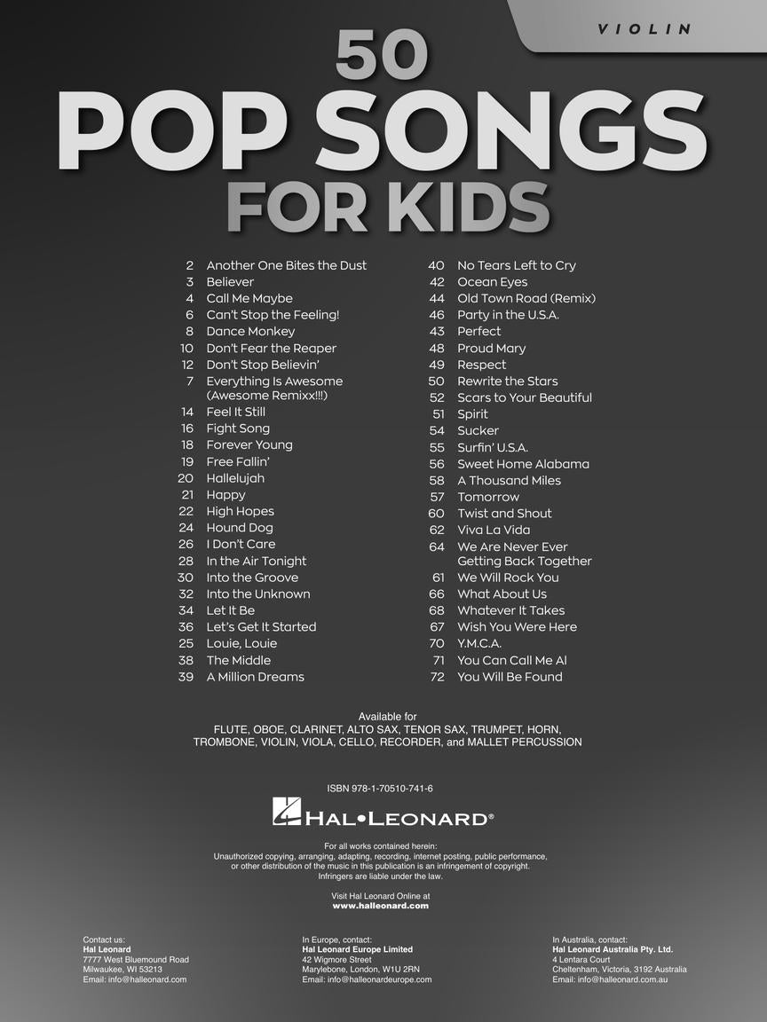 50 Pop Songs for Kids for Violin Book