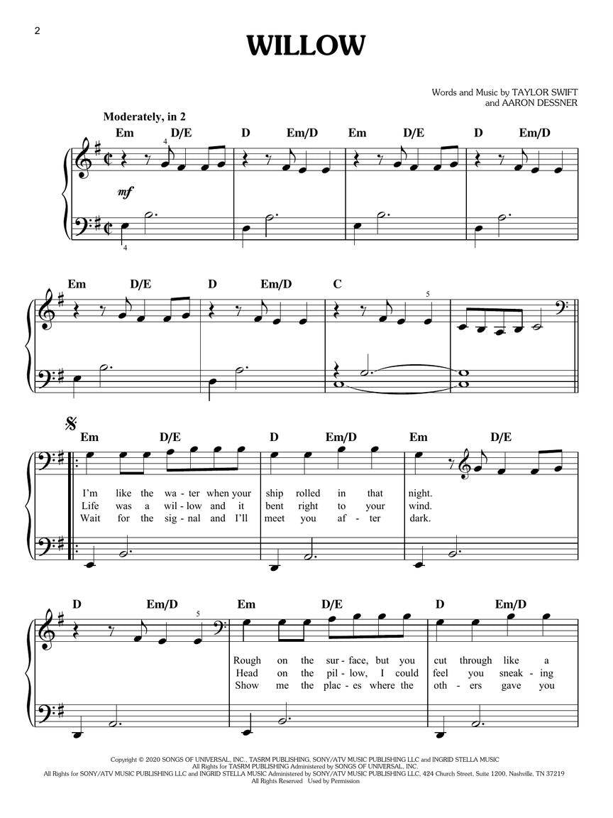 Taylor Swift - Evermore Easy Piano Songbook