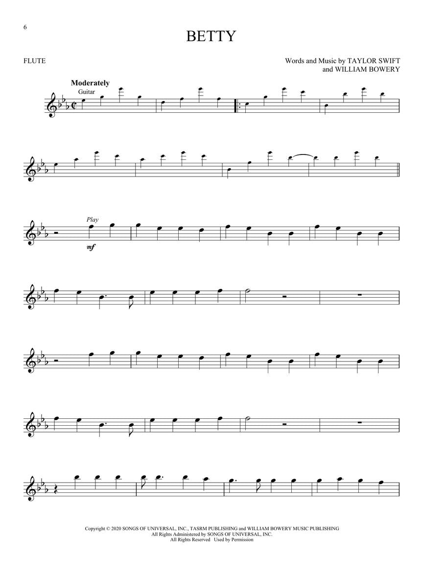 Taylor Swift - Folklore & Evermore Flute Play Along Book/Ola