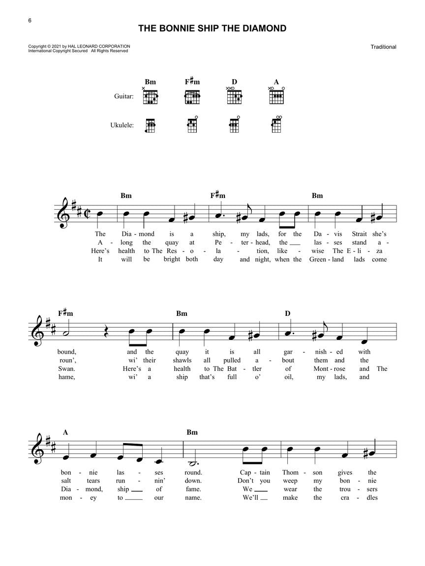 Sea Shanties - Melody, Lyrics and Chords Book