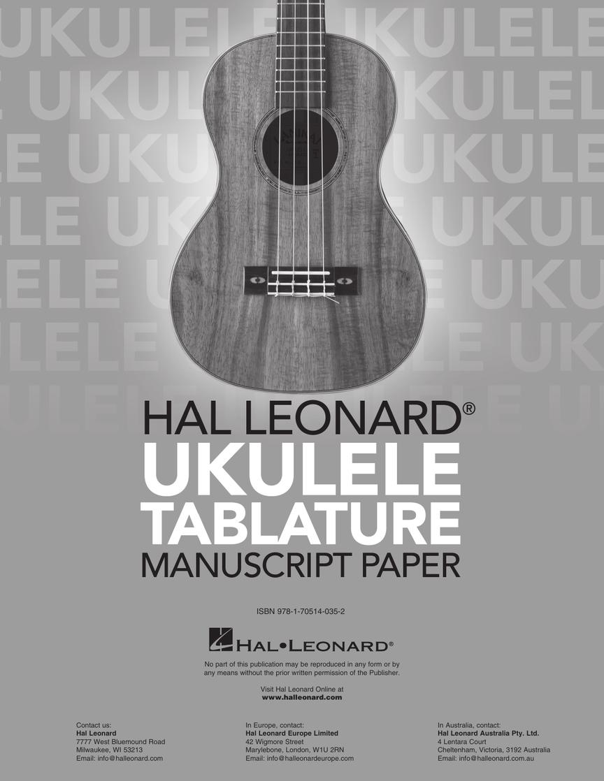 Hal Leonard Ukulele Tablature Manuscript Paper (80 pages)