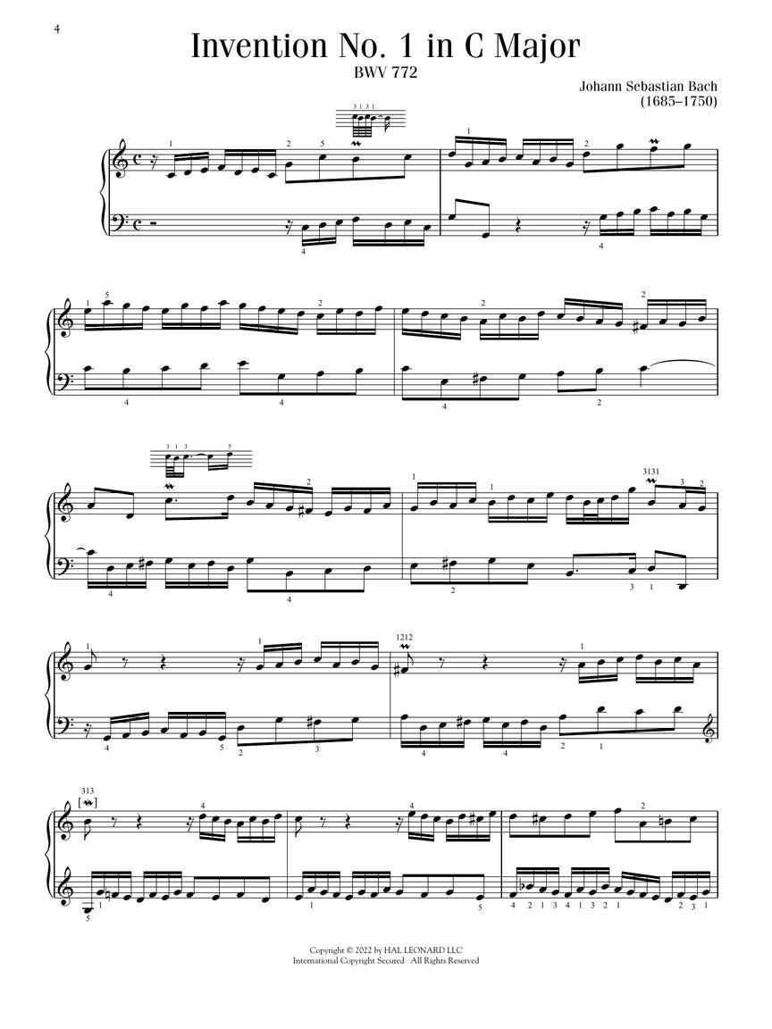 Intermediate J.S Bach Favorites For Piano Book