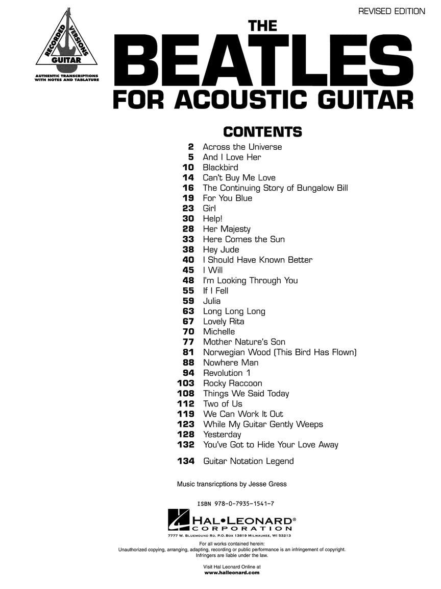 The Beatles For Acoustic Guitar Tab Book (Revised Edition)