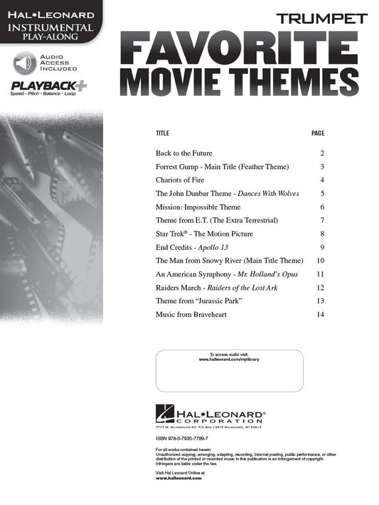 Favorite Movie Themes Trumpet Play Along Book/Ola