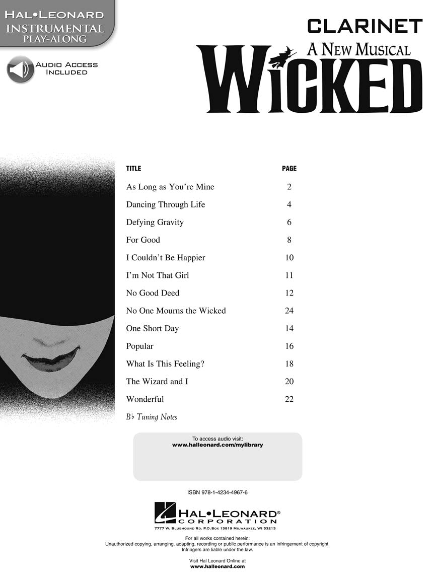 Wicked A New Musical - Clarinet Play Along Book/Ola