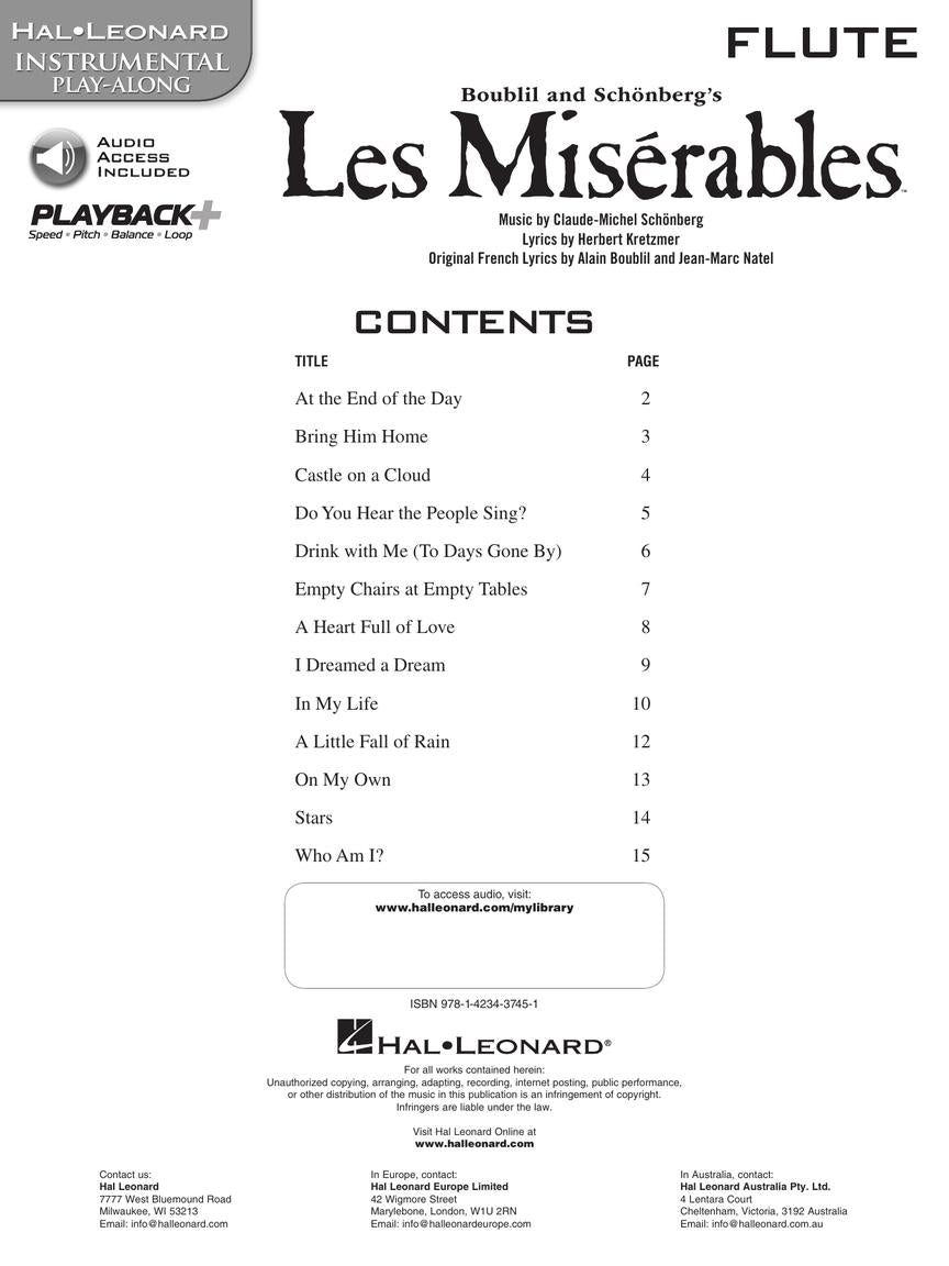 Les Miserables Flute Play Along Book/Ola