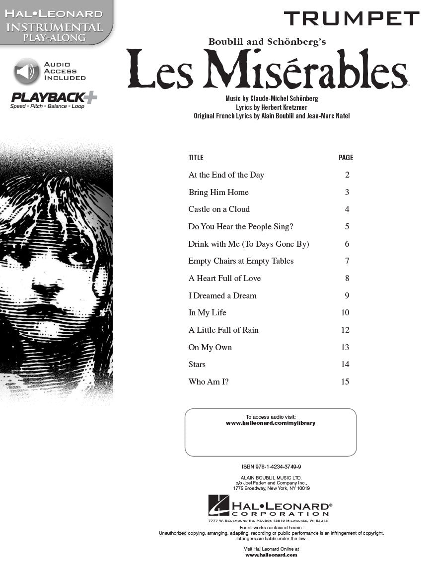 Les Miserables Trumpet Play Along Book/Ola