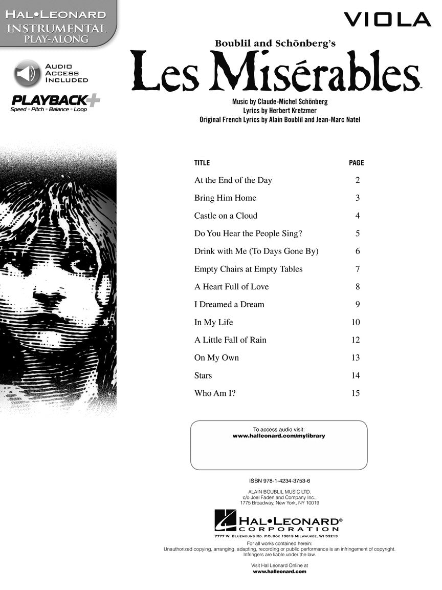 Les Miserables Viola Play Along Book/Ola