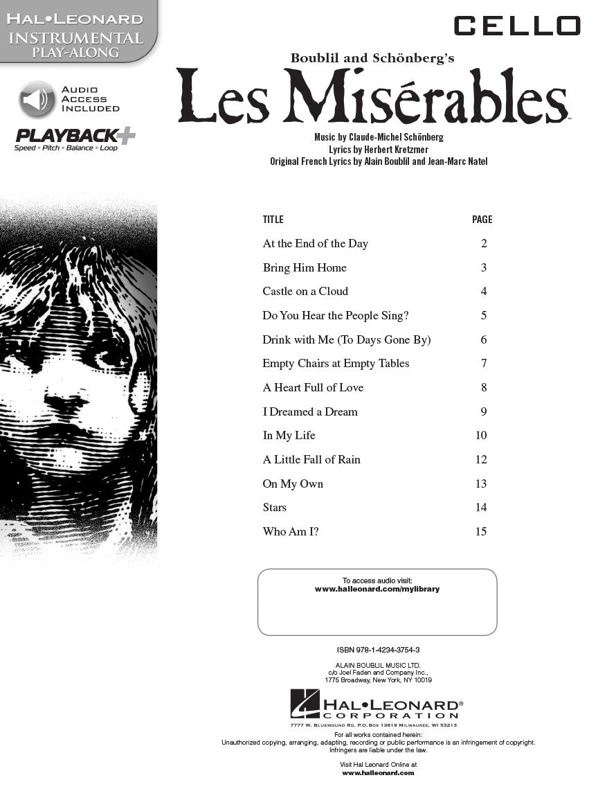 Les Miserables - Cello Play Along Book/Ola