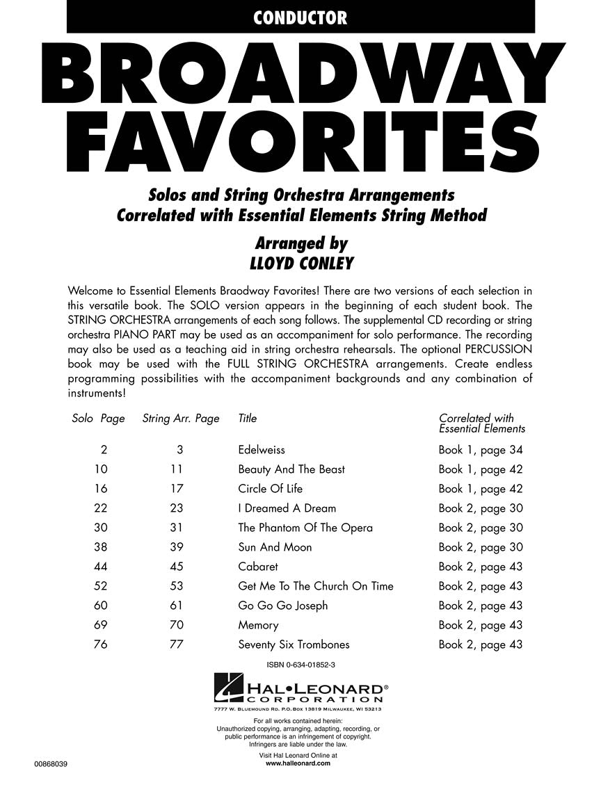 Essential Elements: Broadway Favorites For Strings - Conductor Book/Cd