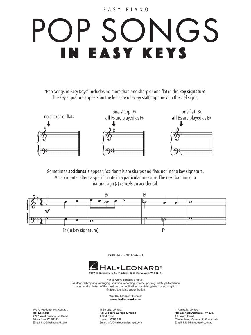 Pop Songs In Easy Keys - Easy Piano Book