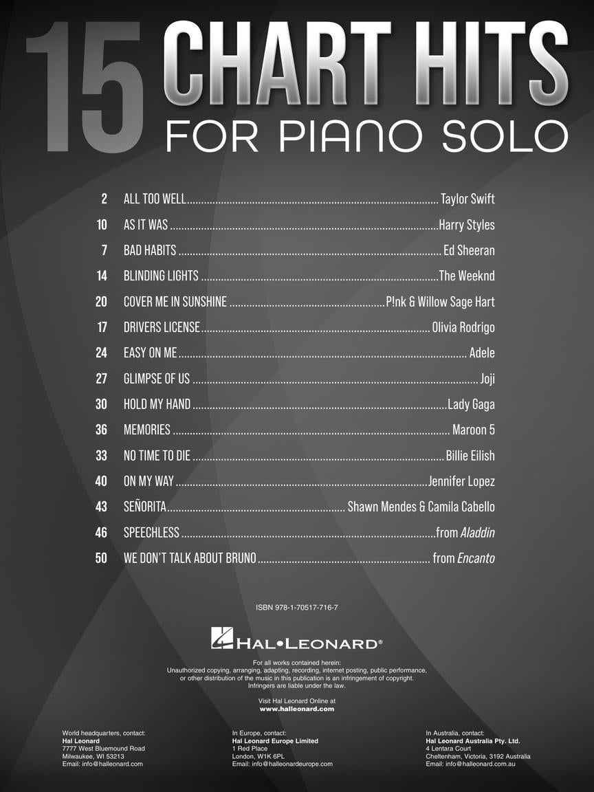 15 Chart Hits for Piano Solo Book