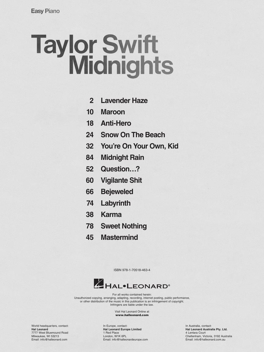 Taylor Swift - Midnights Easy Piano Songbook