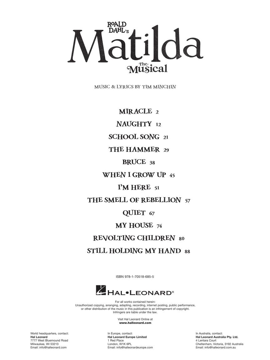 Roald Dahl's Matilda - The Musical For Piano and Vocal Book