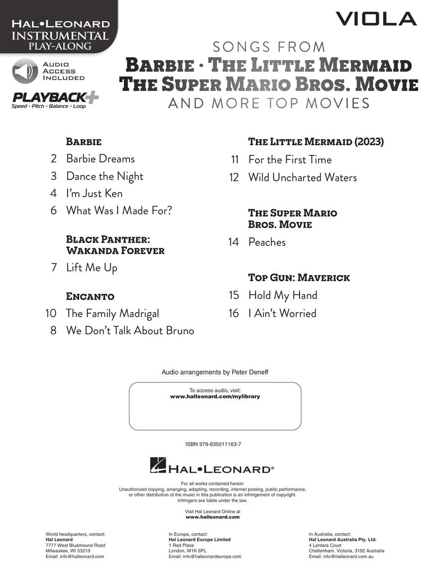 Songs from Barbie, Little Mermaid, Super Mario Bros Movies Viola Book/Ola