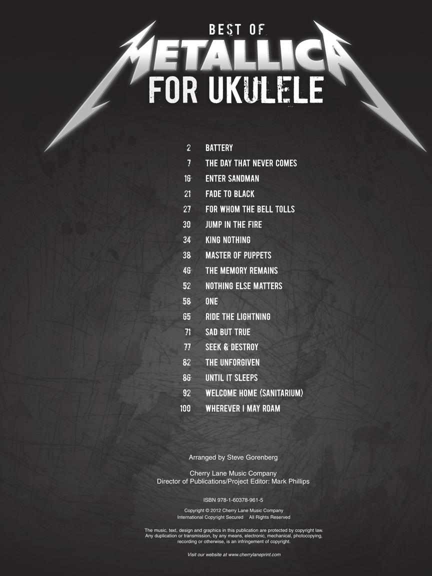 Best Of Metallica For Ukulele Book - 108 Pages Of Uke Metal Songbooks