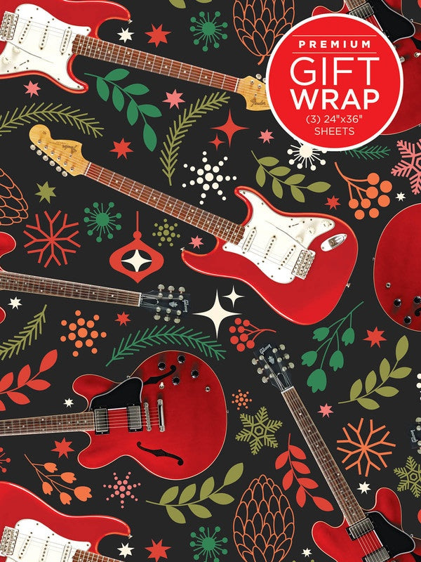 GIFT WRAPPING PAPER CHRISTMAS RED GUITAR THEME