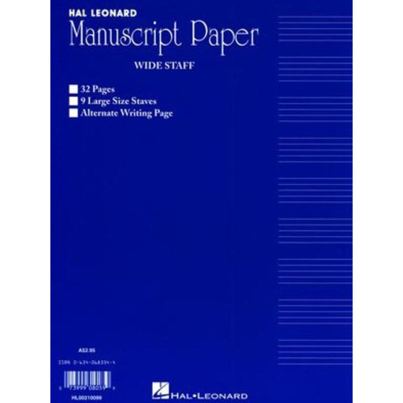 WIDE STAFF MANUSCRIPT 32PG BLUE 9 STAVE INTERLEAVED - Music2u