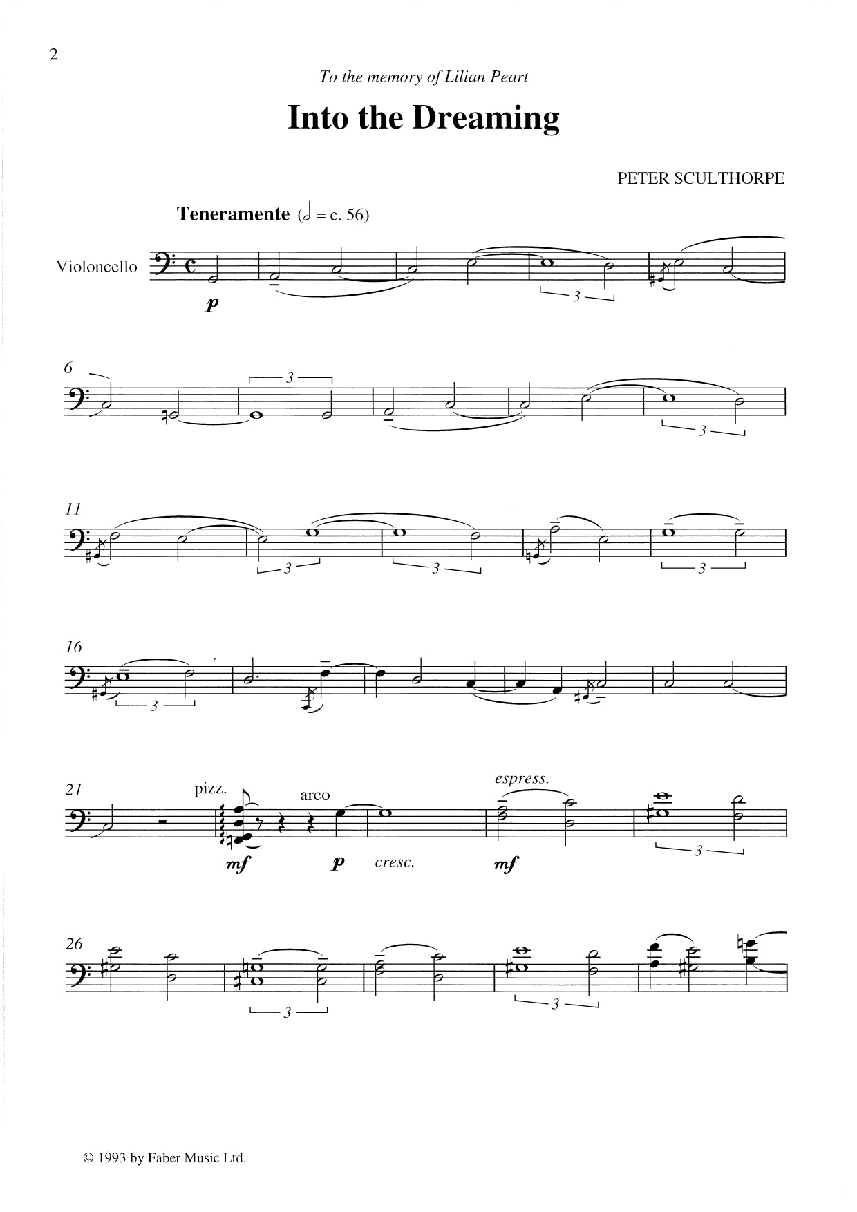 Peter Sculthorpe - Into the Dreaming for Cello Solo Sheet Music