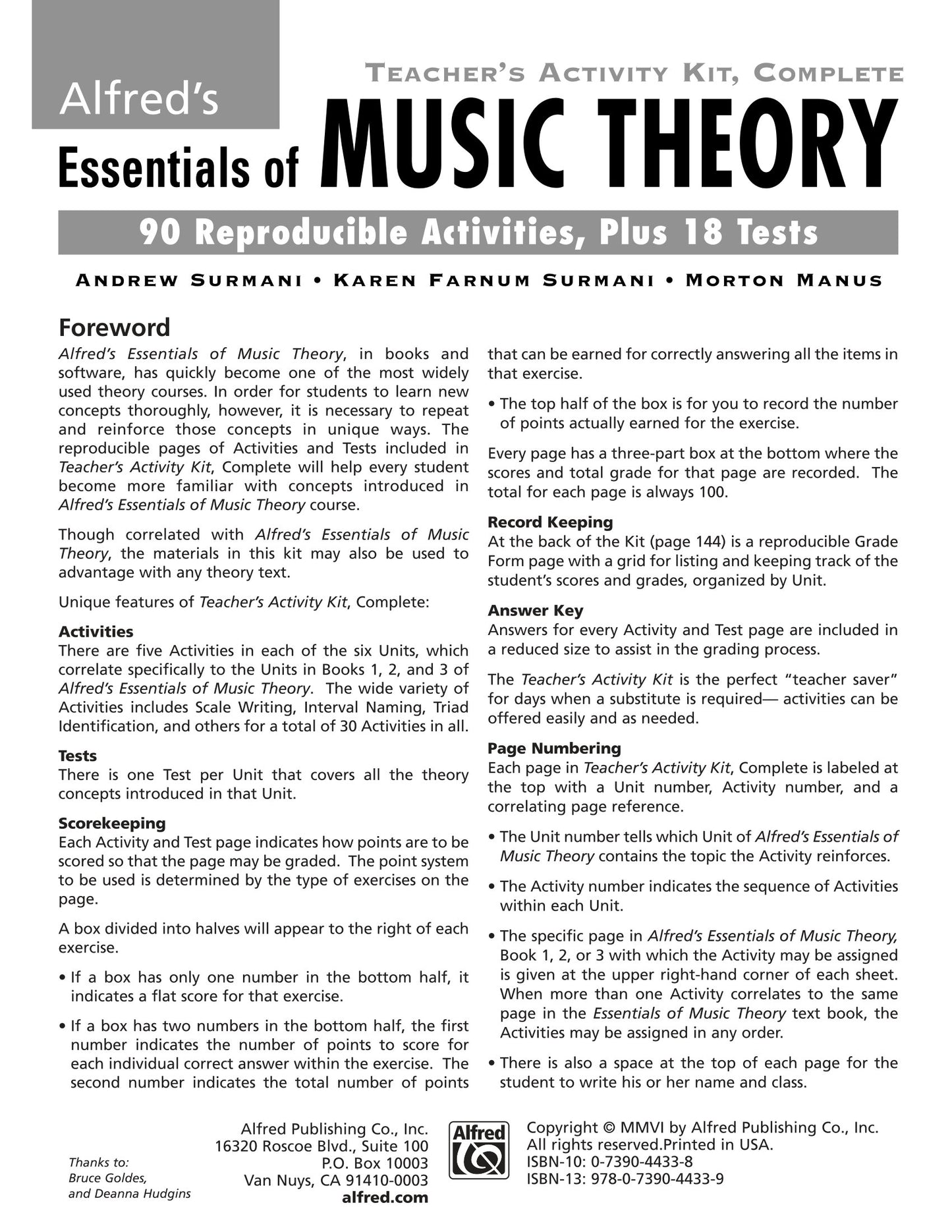 Alfred's Essentials Of Music Theory - Complete Teacher's Activity Kit Book 1-3