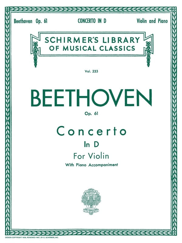 Beethoven - Concerto D Major Op 61 Violin/Piano