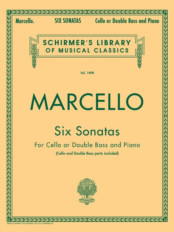 Marcello - 6 Sonatas Cello Or Double Bass/Piano